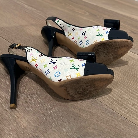 Louis Vuitton Black and Multicolor Open-Toe Heels - Picture 4 of 4